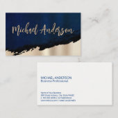 Carte De Visite Texture bleue | Métal doré brossé (Devant / Derrière)