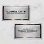 Carte De Visite Texture brillante à la feuille | Bordure métalliqu (Devant / Derrière)