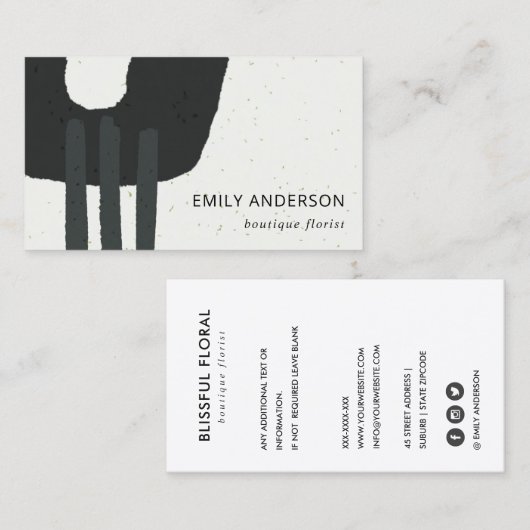 CARTE DE VISITE TEXTURE CÉRAMIQUE ABSTRAITE NOIR ET BLANC MODERNE (Devant / Derrière)