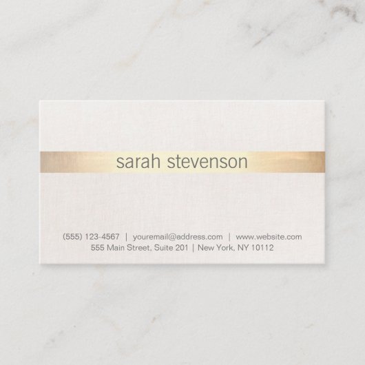 Carte De Visite Texture chic or et lin "Look" rayé moderne (Devant)