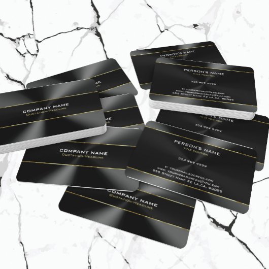 Carte De Visite Texture d'acier inoxydable noir Grilles d'or Accen
