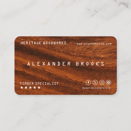 Carte De Visite Texture de bois avec code QR | Charpentier (Devant)