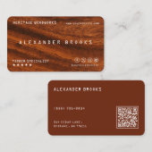 Carte De Visite Texture de bois avec code QR | Charpentier (Devant / Derrière)