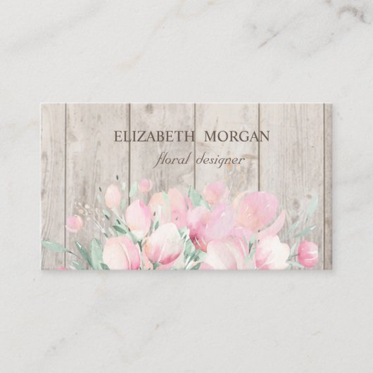 Carte De Visite Texture de bois élégante et stylée, Fleurs (Devant)