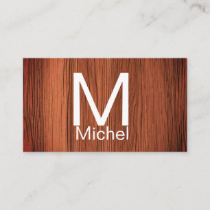 Carte De Visite texture de bois marron lignes ajoutent monogramme