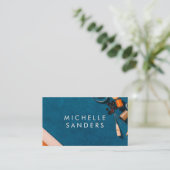 Carte De Visite Texture de bureau bleu | Outils de couture (Debout devant)
