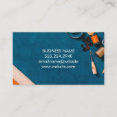Carte De Visite Texture de bureau bleu | Outils de couture (Dos)