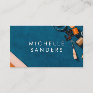 Carte De Visite Texture de bureau bleu   Outils de couture