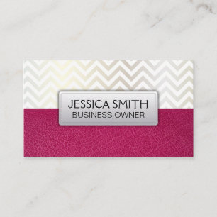 Carte De Visite Texture de cuir rose vif chevron contemporain