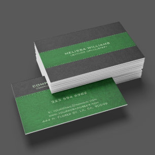 Carte De Visite Texture de cuir vert et noir cousu
