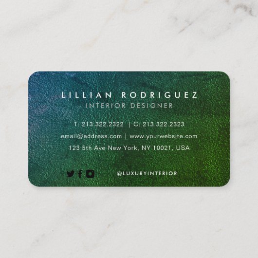 Carte De Visite Texture de dégradé vert émeraude unique Abstraite (Dos)