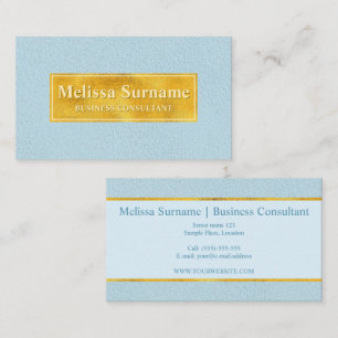 Carte De Visite Texture de faux cuir bleu avec bannière en feuille