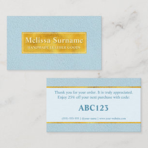 Carte De Visite Texture de faux cuir bleu avec bannière en feuille