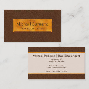 Carte De Visite Texture de faux cuir marron avec bannière en feuil