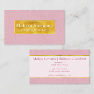 Carte De Visite Texture de faux cuir rose avec bannière en feuille