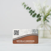 Carte De Visite Texture de fond | Marron | QR (Debout devant)