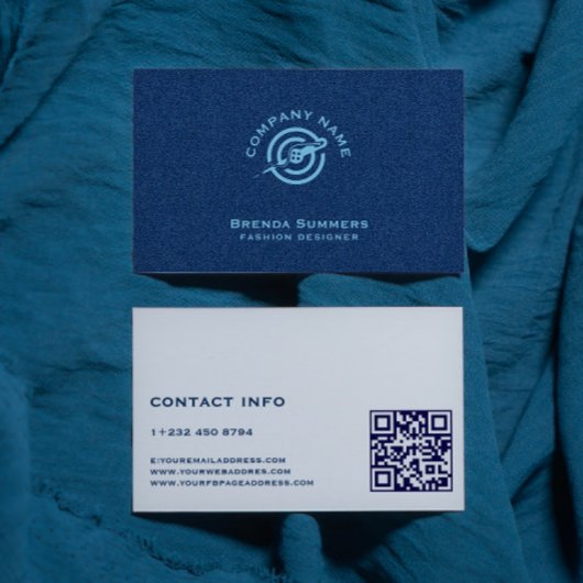 Carte De Visite Texture de tissu de denim bleu QR Code