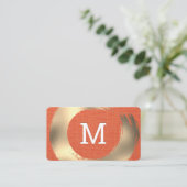 Carte De Visite Texture de tissu orange | Or brossé (Debout devant)