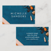 Carte De Visite Texture du bureau bleu | Outils du kit de couture (Devant / Derrière)