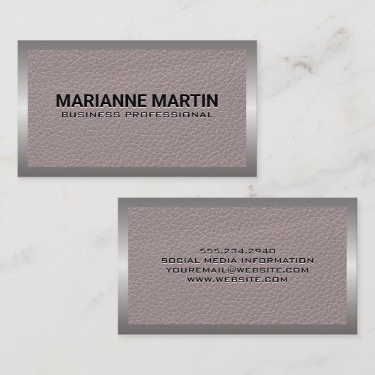 Carte De Visite Texture en cuir | Bordure métallique (Devant / Derrière)