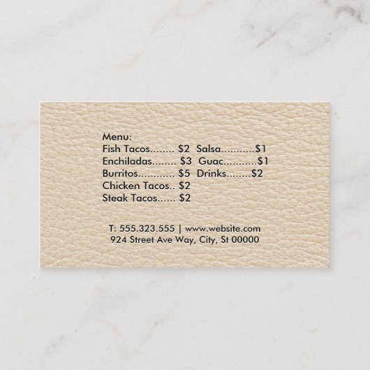 Carte De Visite Texture en cuir | Éléments d'organisation (Dos)