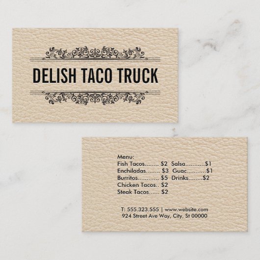 Carte De Visite Texture en cuir | Éléments d'organisation (Devant / Derrière)