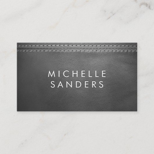 Carte De Visite Texture en cuir gris | Double pointillé (Devant)
