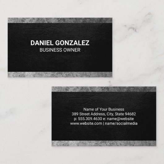 Carte De Visite Texture en cuir noir | Ajustement Gris Gris (Devant / Derrière)