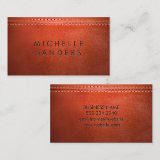 Carte De Visite Texture en cuir orange | Double pointillé (Devant / Derrière)