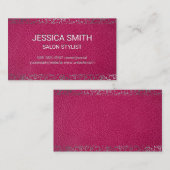 Carte De Visite Texture en cuir rose | Motif à lunettes d'argent (Devant / Derrière)