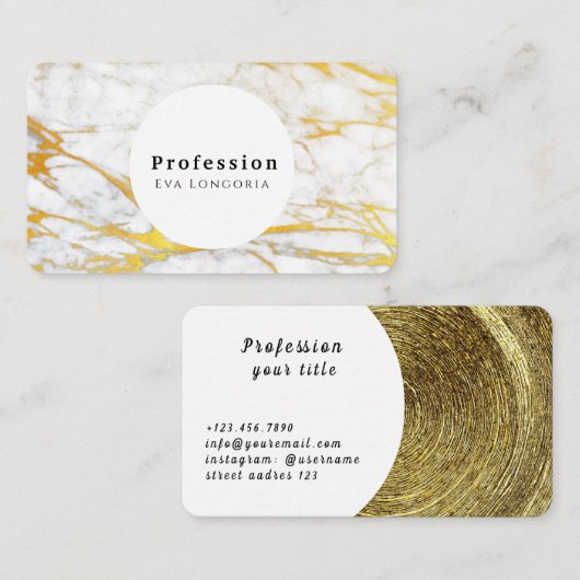 Carte De Visite Texture en marbre blanc et or (Devant / Derrière)