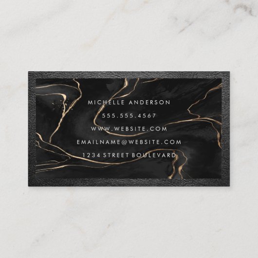 Carte De Visite Texture en pierre noire | Découpe en cuir (Dos)