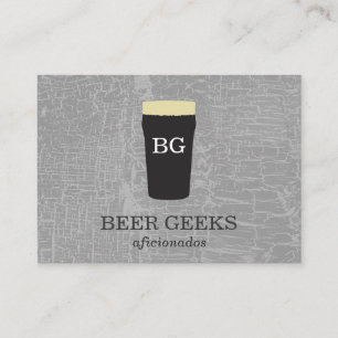 Carte De Visite Texture Gris avec verre de bière avec monogramme