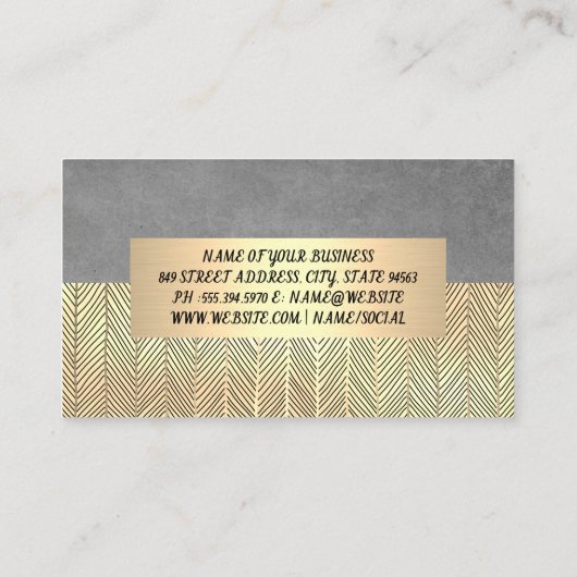 Carte De Visite Texture grise et lignes tracées main or (Dos)