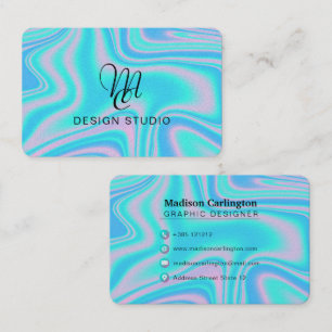 Carte De Visite Texture holographique fausse bleu marbre liquide