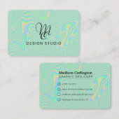 Carte De Visite Texture holographique verte de Faux liquide (Devant / Derrière)