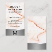 Carte De Visite Texture Marbre blanc Argent Métallique (Devant / Derrière)