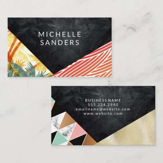 Carte De Visite Texture noire | Palm géométrique Boho (Devant / Derrière)