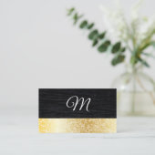 Carte De Visite Texture or | Velours noir avec Monogramme (Debout devant)