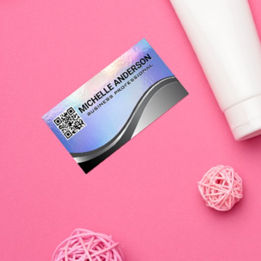 Carte De Visite Texture Pastel Foil | Métallique | Code QR