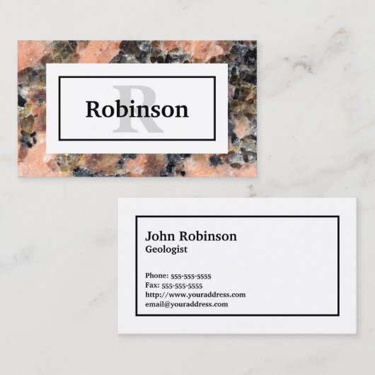 Carte De Visite Texture rocheuse en granit rose avec nom et monogr (Devant / Derrière)