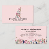 Carte De Visite Texture rose Fleur Chat Animal assis (Devant / Derrière)