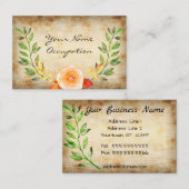Carte De Visite Texture rustique avec Feuilles et fleurs (Devant / Derrière)
