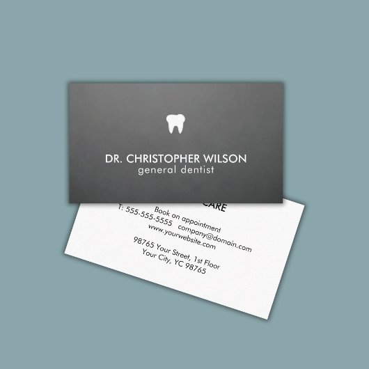 Carte De Visite Texture simple Gris Blanc Dents Logo Dentiste