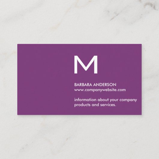 Carte De Visite Texture violette simple | Monogramme (Dos)