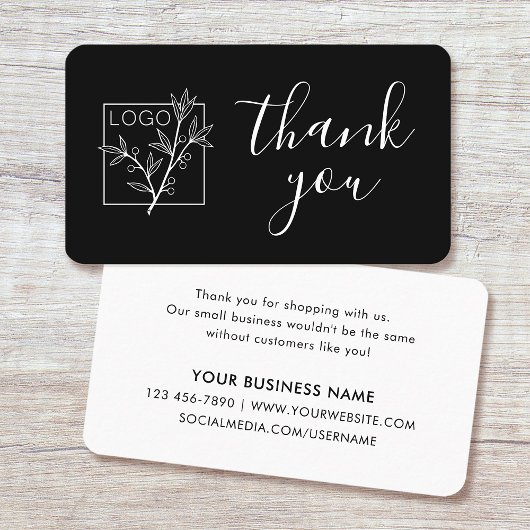 Carte De Visite Thank You Custom Logo Modern Script Black