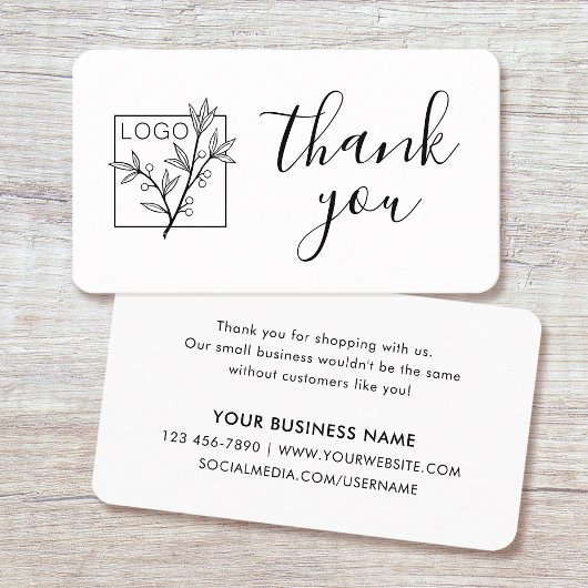 Carte De Visite Thank You Custom Logo Modern Script White