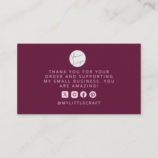 Carte De Visite Thank You Doodle Stars Cranberry Small Business  (Dos)