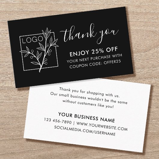 Carte De Visite Thank You For Shopping Custom Logo Black
