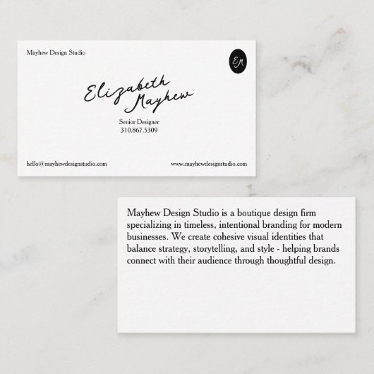 Carte De Visite The Signature Script - Minimalist Business Card (Devant / Derrière)